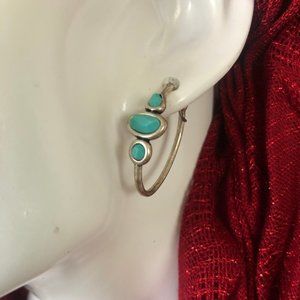 Turquoise and Silver Hoop Earrings
